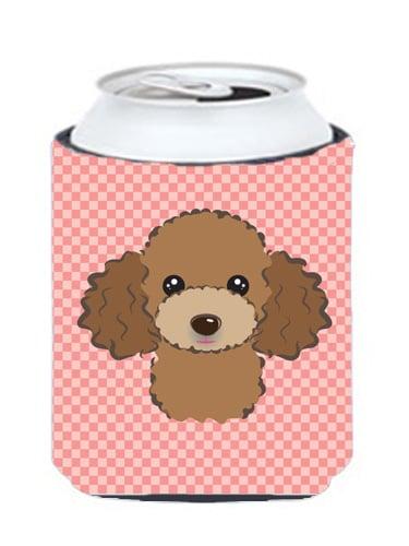 BB1256CC Checkerboard Pink Chocolate Brown Poodle Can Or Bottle Hugger- 12 Oz.