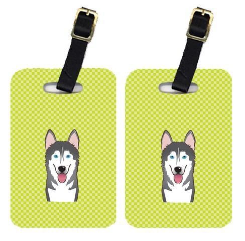 Pair Of Checkerboard Lime Green Alaskan Malamute Luggage Tags