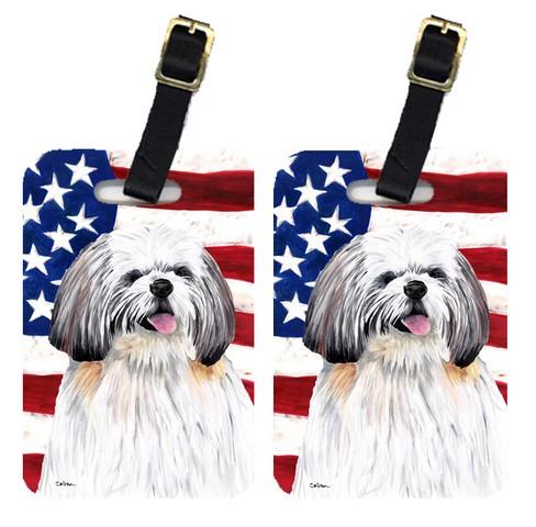 Pair Of USA American Flag With Shih Tzu Luggage Tags