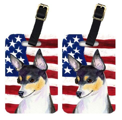 Pair Of USA American Flag With Fox Terrier Luggage Tags