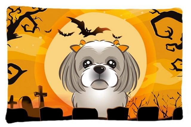 Halloween Gray Silver Shih Tzu Fabric Standard Pillowcase