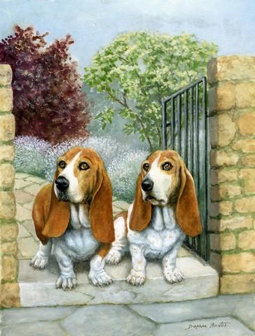 BDBA0390CHF Basset Hounds in the Gate Flag Canvas House Size