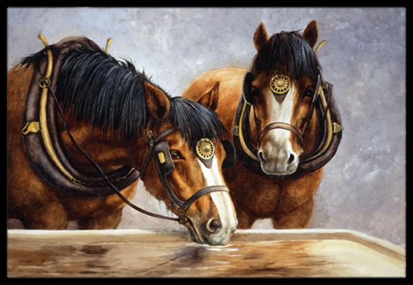 Horses Taking a Drink of Water Indoor or Outdoor Mat- 18 x 27