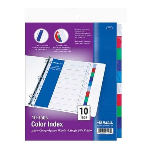 Bazic 3107  3-Ring Binder Dividers w/ 10-Color Tabs  Case of 24