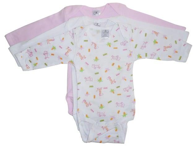 Girls Rib Knit Variety Color Long Sleeve Onezie- New Born - Pack of 3