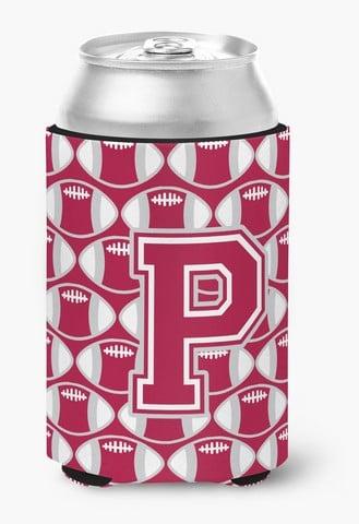 CJ1065-PCC Letter P Football Crimson, Grey & White Can or Bottle Hugger