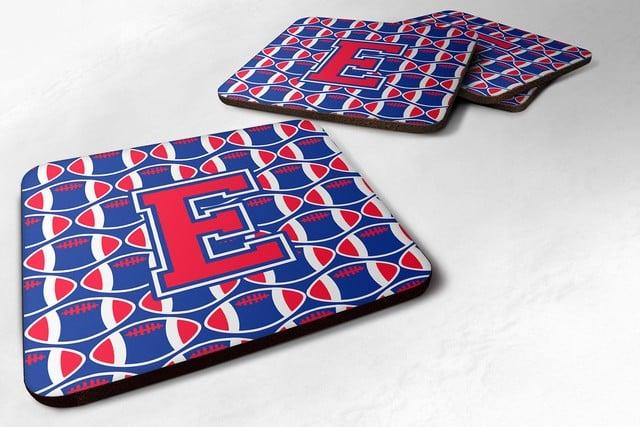 Letter E Football Harvard Crimson & Yale Blue Foam Coaster