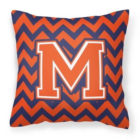 Letter M Chevron Orange & Blue Fabric Decorative Pillow, 14 x 3 x 14 in.