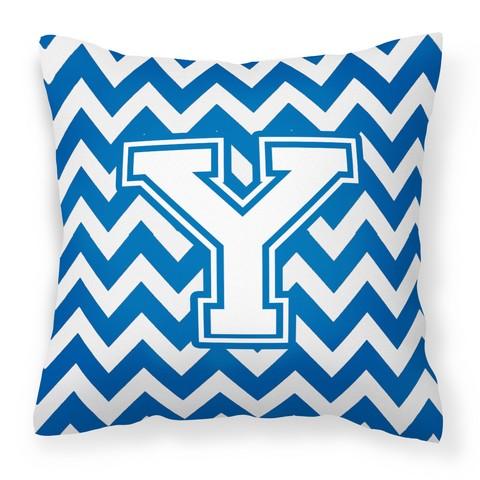 CJ1045-YPW1414 Letter Y Chevron Blue & White Fabric Decorative Pillow, 14 x 3 x 14 in.