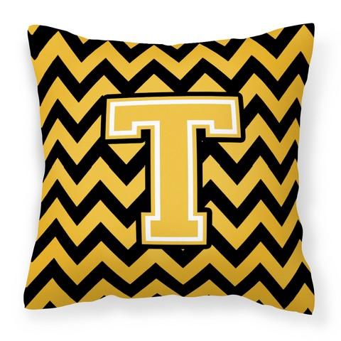 CJ1053-TPW1414 Letter T Chevron Black & Gold Fabric Decorative Pillow