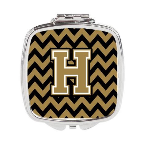 Letter H Chevron Black & Gold Compact Mirror