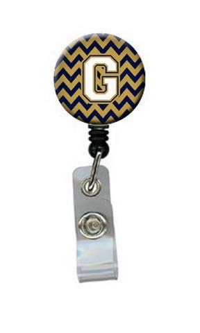 Letter G Chevron Navy Blue & Gold Retractable Badge Reel
