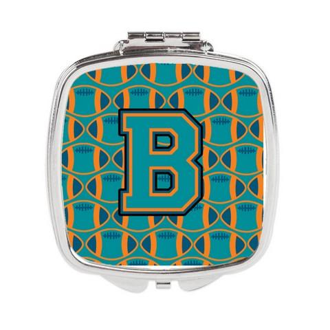 CJ1063-BSCM Letter B Football Aqua, Orange & Marine Blue Compact Mirror
