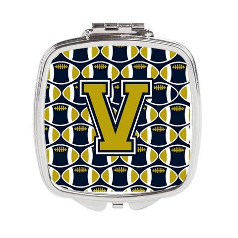 CJ1074-VSCM Letter V Football Blue & Gold Compact Mirror, 3 x 0.3 x 2.75 in.