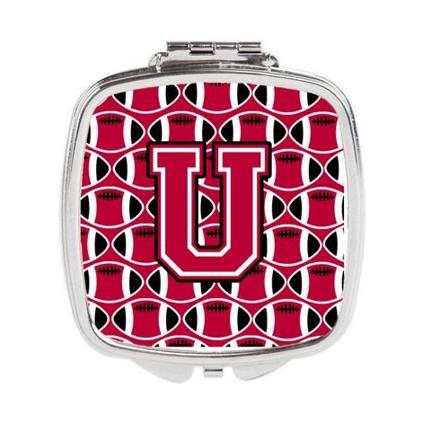 CJ1079-USCM Letter U Football Crimson & White Compact Mirror