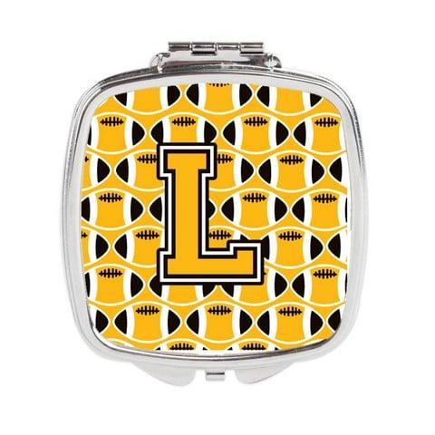 Letter L Football Black - Old Gold & White Compact Mirror