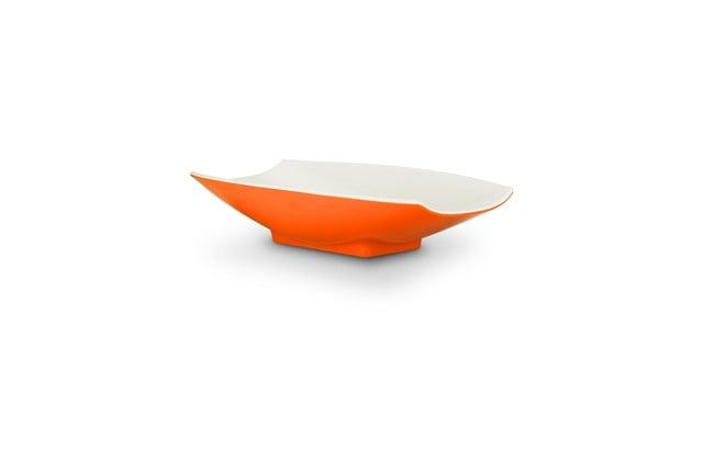 10.5 x 6.12 x 2.5 in. Melamine Curves Bowl with Orange Outside & White Inside, 24 oz