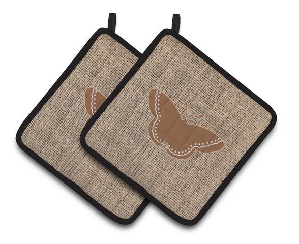 Butterfly Faux Burlap & Brown Pair of Pot Holders