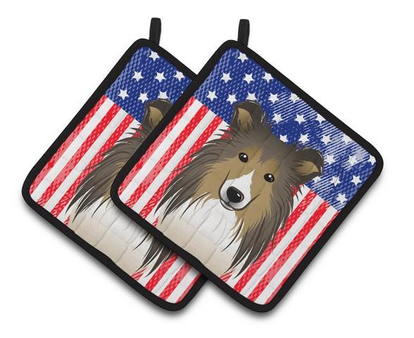 American Flag & Sheltie Pair of Pot Holders
