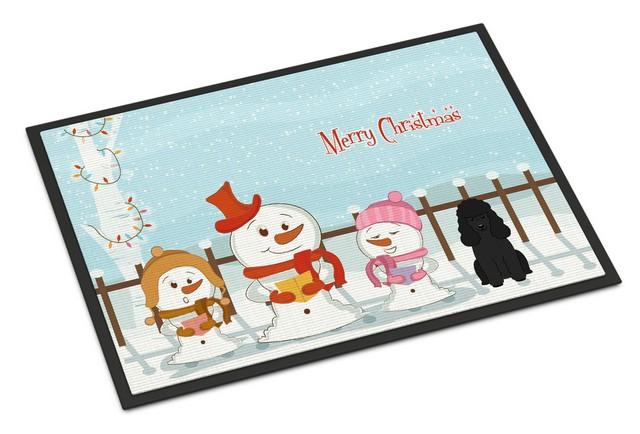 Merry Christmas Carolers Poodle Black Indoor or Outdoor Mat - 18 x 0.25 x 27 in.