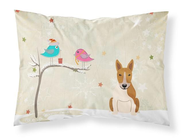 BB2607PILLOWCASE Christmas Presents Between Friends Bull Terrier Red White Fabric Standard Pillowcase, 20.5 x 0.25 x 30 in.