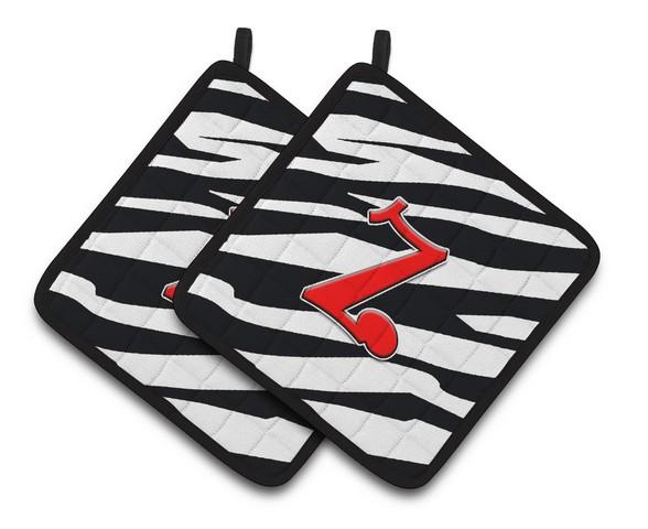Monogram Initial Z Zebra Red Pair of Pot Holders