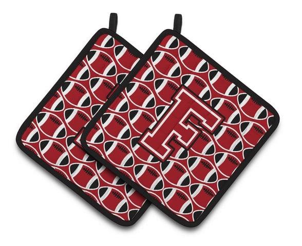 Letter F Football Red - Black & White Pair of Pot Holders