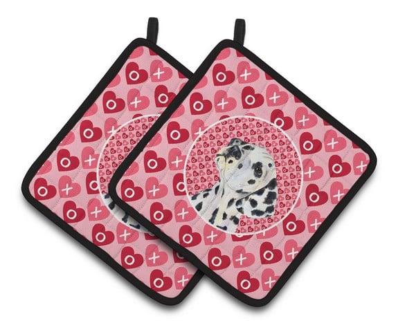 Dalmatian Hearts Love & Valentines Day Portrait Pair of Pot Holders