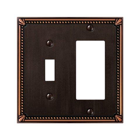 74TRDB Imperial Bead 1 Toggle 1 Rocker Wall Plate  Aged Bronze