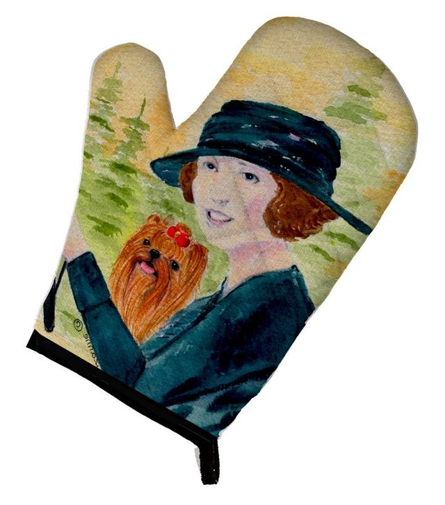 Lady driving with Her Yorkie Oven Mitt