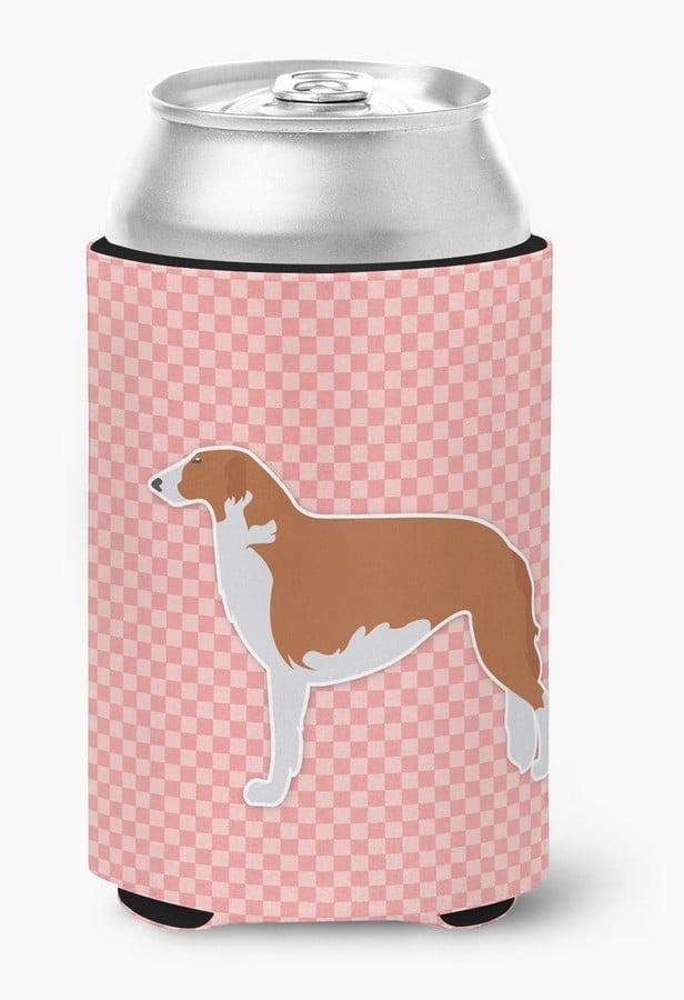 Borzoi Russian Greyhound Checkerboard Pink Can or Bottle Hugger