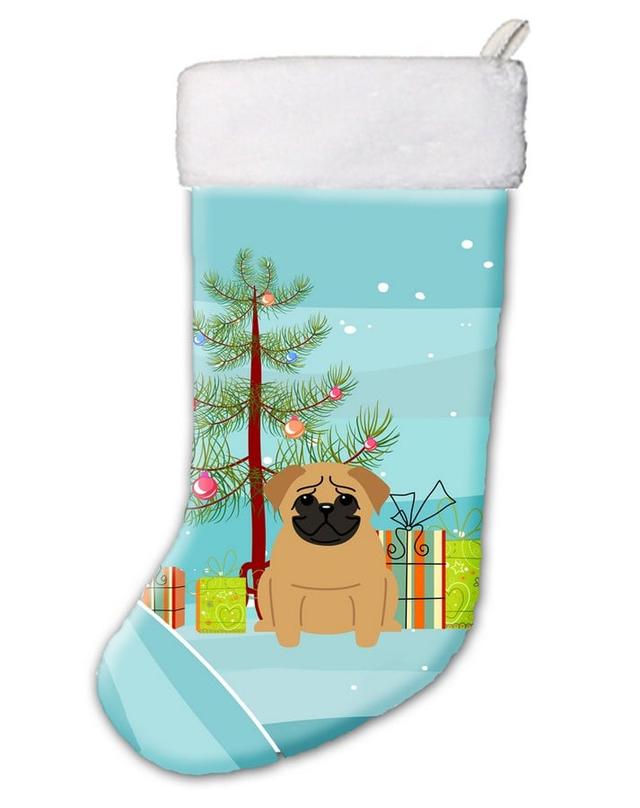 Merry Christmas Tree Pug Brown Christmas Stocking