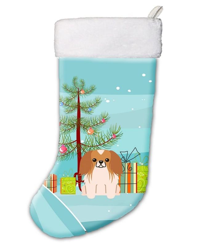 Merry Christmas Tree Pekingnese Red & White Christmas Stocking - Red & White
