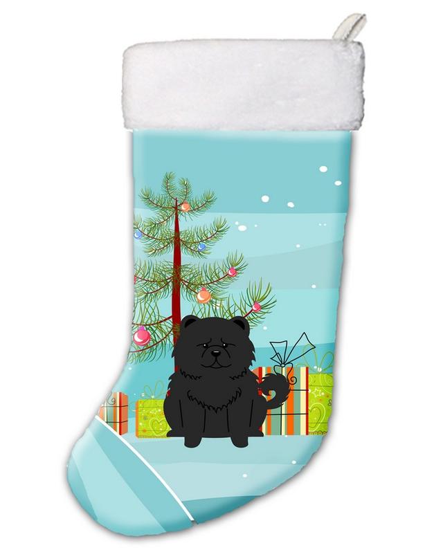Merry Christmas Tree Chow Chow Black Christmas Stocking