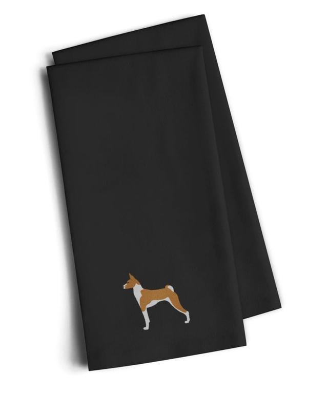 BB3474BKTWE Basenji Black Embroidered Kitchen Towel, Set of 2