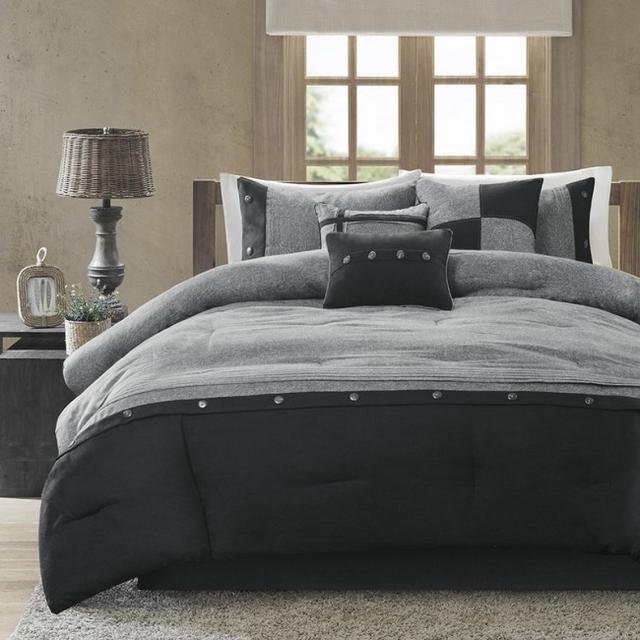 Boone 7 Piece Comforter Set, Grey - Cal King