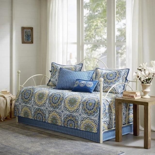 Polyester Printed Day Bed Cover, Blue