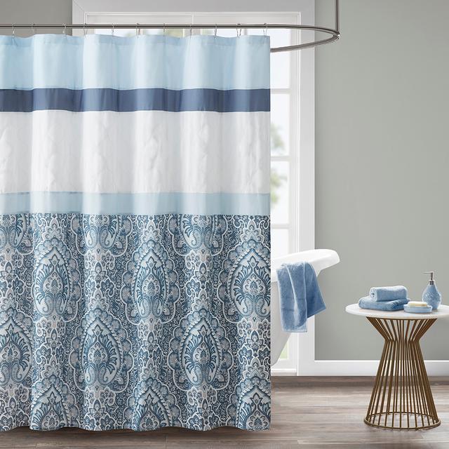 5DS70-0251 72 x 72 x 0.13 in. Shawnee Printed & Embroidered Shower Curtain, Blue