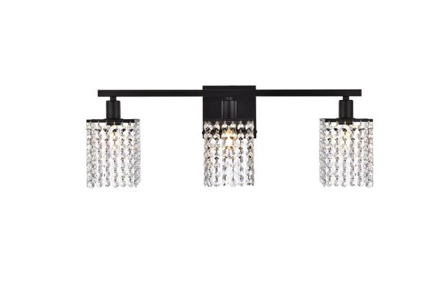 Phineas 3 Lights Bath Sconce In Black with Clear Crystals
