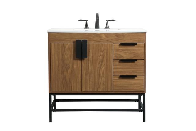 33.5 x 22 x 36 in. Single Bathroom Vanity&#44; Walnut Brown