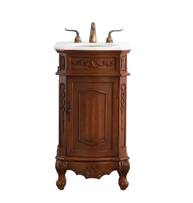 19 in. Single Bathroom Vanity with Ivory White Engineered Marble&#44; Teak