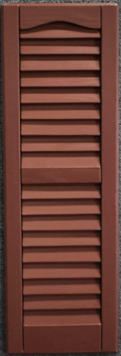 9 x 39 in. . Louvered Exterior Decorative Shutters, Brick Red
