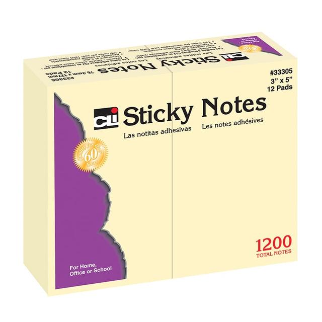 Charles Leonard  Plain Sticky Notes - 3 x 5 in. - Pack of 3