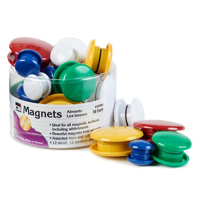 Charles Leonard CHL35930-6 Round Magnets&#44; Assorted Size & Color - 30 Per Tub - 6 Each
