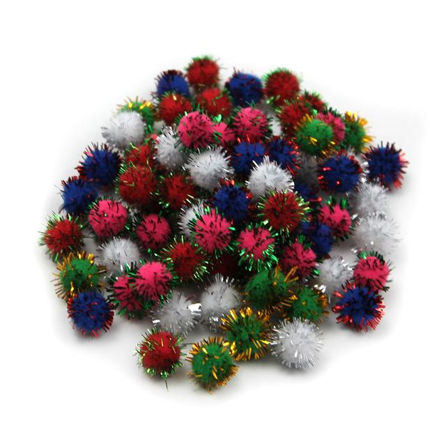 0.5 in. Glitter Pom Poms Furry Balls, Assorted - 80 Count - Pack of 12