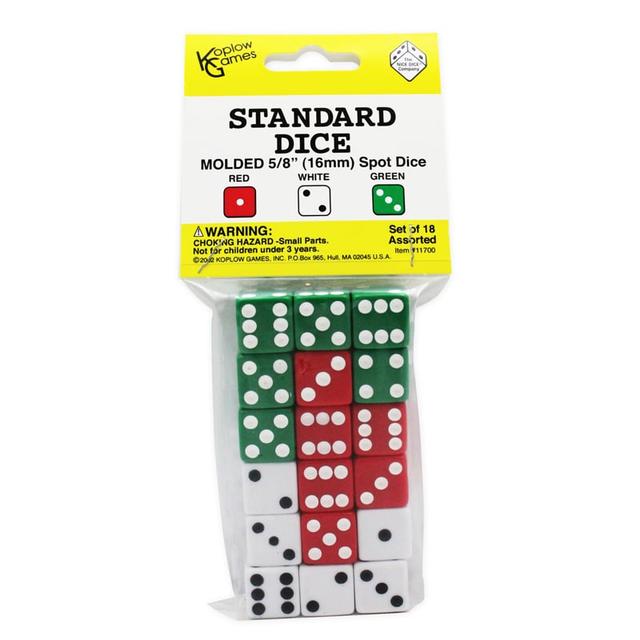 KOP11700-6 Dot Dice&#44; Red White & Green - 6 Each