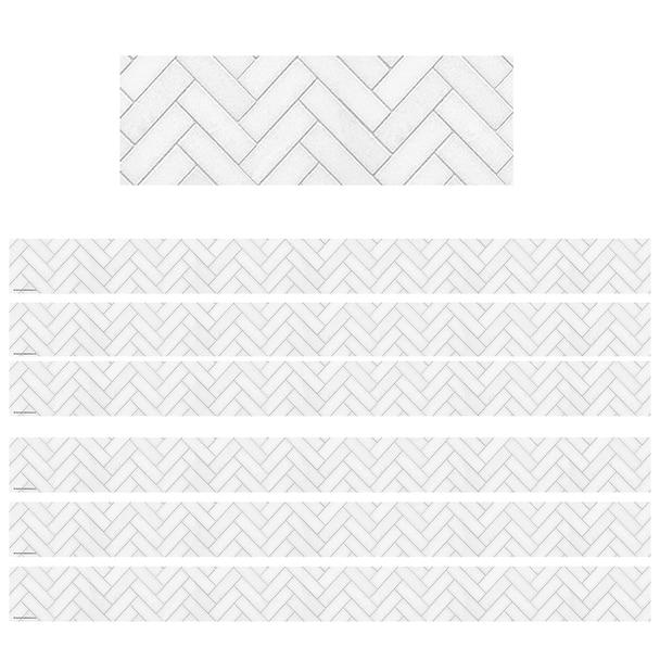 Herringbone Straight Border Trim, White - Pack of 6