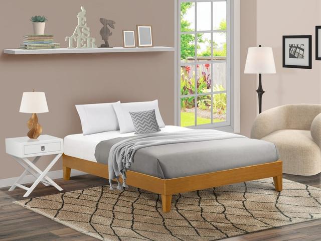 NVP-23-Q Queen Size Platform Bed Frame with 4 Hardwood Legs & 2 Extra Center Legs - Oak