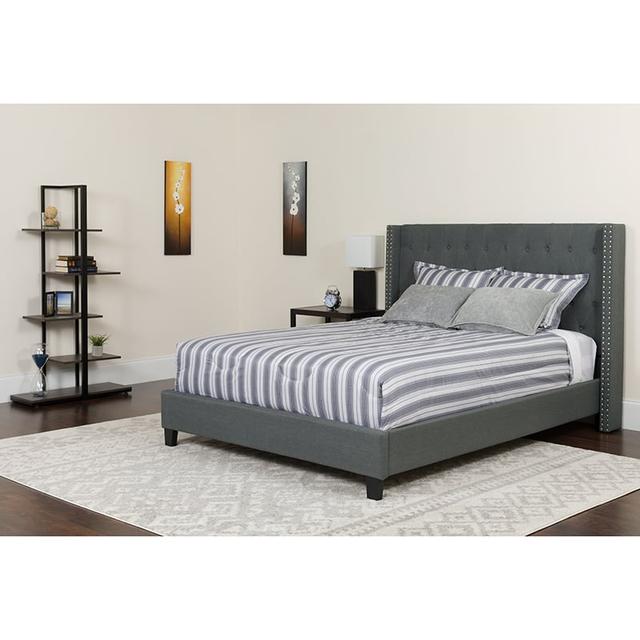 HG-46-GG Riverdale Fabric Tufted Upholstered Platform Bed, Dark Gray - Full Size