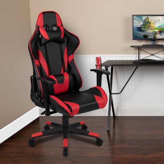 CH-187230-1-Red-GG 46 in. X20 Gaming Chair Racing Office Ergonomic Computer PC Adjustable Swivel Chair with Fully Reclining Back Leather Soft, Red